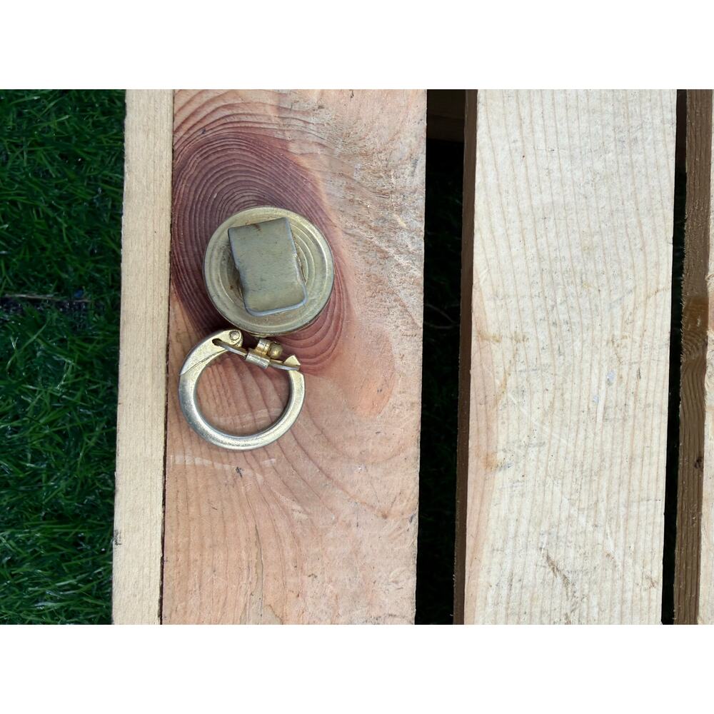 Vintage Gold Tone Retractable Key Reel Clip Pull Chain Industrial Fob